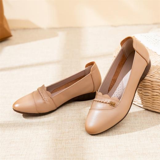 时尚休闲，秋季新款头层牛皮软底单鞋工作鞋浅口平底妈妈鞋MLD-7366 商品图6