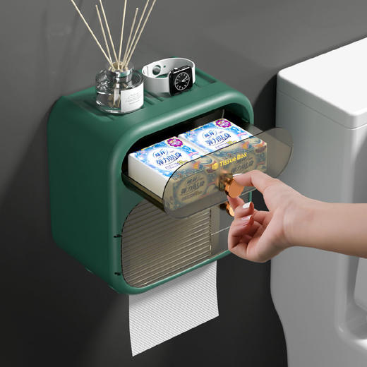 新款纸巾盒厕所卫生纸置物架防水免打孔纸巾架高档壁挂式卷纸盒 商品图2