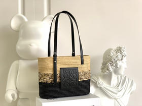 𝑳𝒐𝒆𝒘𝒆🔥渐变酒椰纤维和牛皮革方形Basket手袋🧺