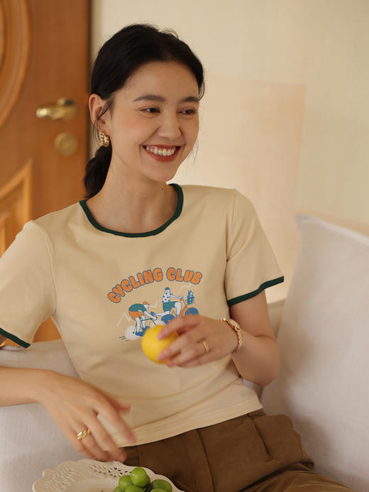 HeyDress卡通短袖T恤女夏季圆领撞色设计百搭正肩短款别致上衣 商品图3