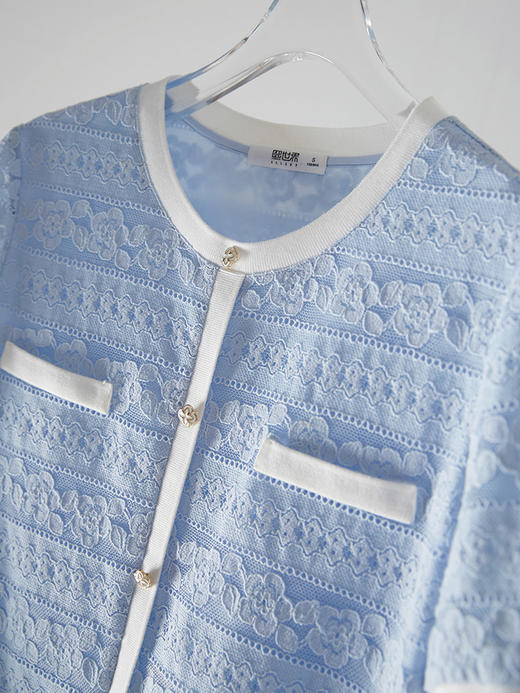 【59元福袋，不支持退换】高级蕾丝上衣女短袖夏季新款撞色圆领勾花镂空时尚小衫 商品图6