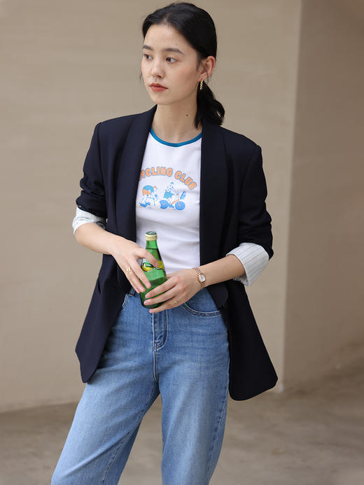 HeyDress卡通短袖T恤女夏季圆领撞色设计百搭正肩短款别致上衣 商品图2