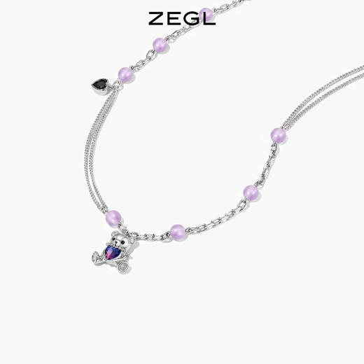 ZEGL设计师幻梦小熊系列紫水晶爱心项链女夏轻奢小众高级感锁骨链 商品图5