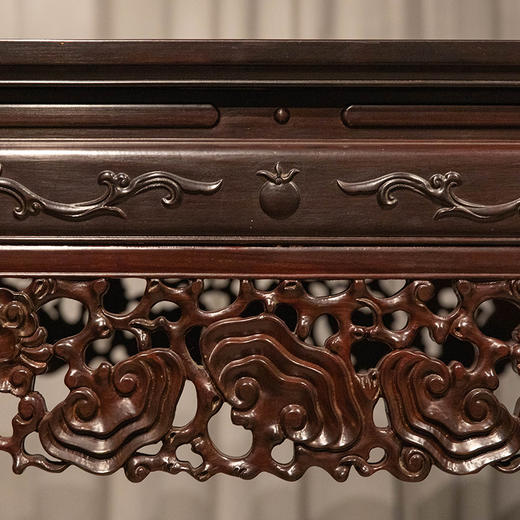 清代 红木透雕灵芝纹牙板大画桌 商品图3