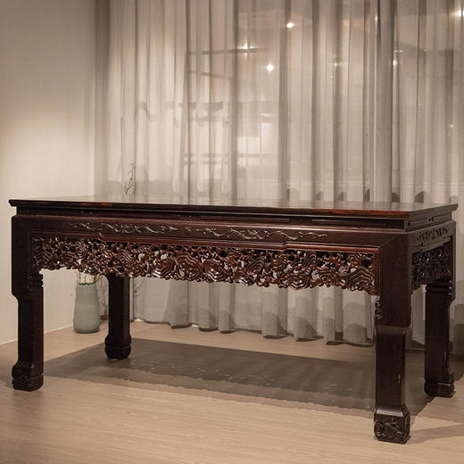 清代 红木透雕灵芝纹牙板大画桌 商品图4