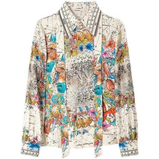 NYL61511新款时尚洋气宽松减龄翻领系带垂感印花衬衫 商品图5