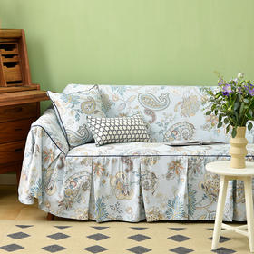 水蓝百子莲全包式沙发盖巾田园四季沙发巾