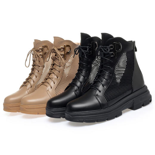 KQ LS2923  2022春夏新款女单皮鞋中跟粗跟英伦蕾丝网靴 商品图5