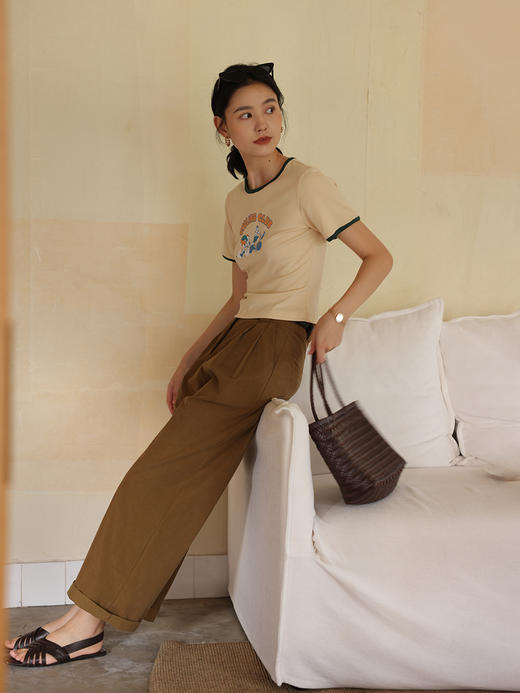 HeyDress卡通短袖T恤女夏季圆领撞色设计百搭正肩短款别致上衣 商品图4