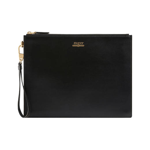 GUCCI 古驰 男士皮革金属字母徽标手拿包 黑色 547613 0YA0G 1000 商品图0