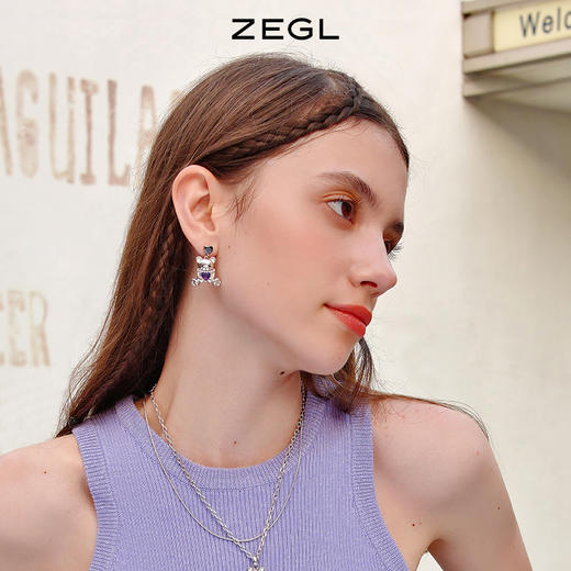 ZEGL设计师幻梦小熊系列蝴蝶结流苏耳环女长款耳钉银针不对称耳饰 商品图1