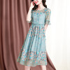 SM-年轻妈妈夏装真丝连衣裙时尚洋气中年桑蚕丝绣花裙子 商品缩略图0