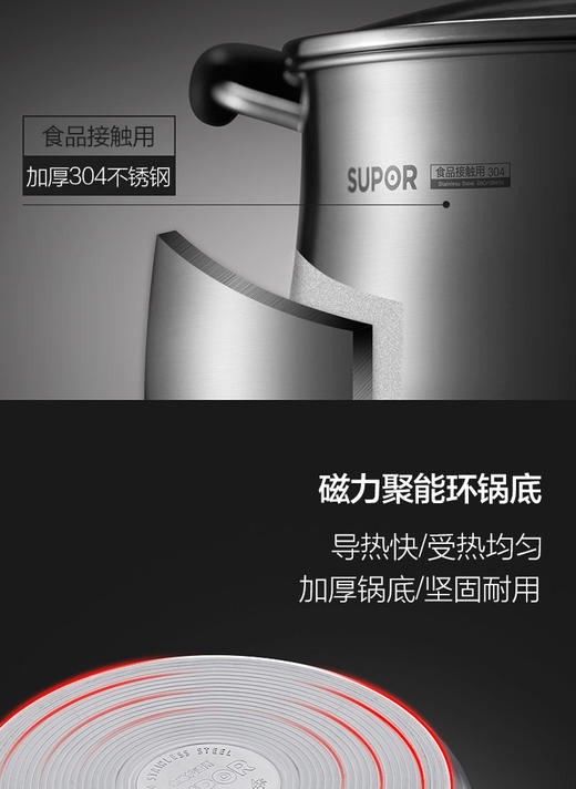 苏泊尔小红圈易握304不锈钢蒸锅蒸煮两用早餐锅ST22Z3 商品图2