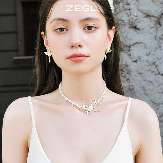 ZEGL设计师幻野系列蝴蝶人造珍珠项链女高级设计感小众叠戴锁骨链 商品图2