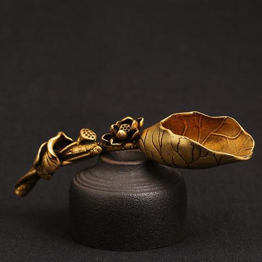 实心纯黄铜莲蓬荷叶茶铲创意个性莲花茶匙茶道茶艺摆件铜雕件装饰 商品图6