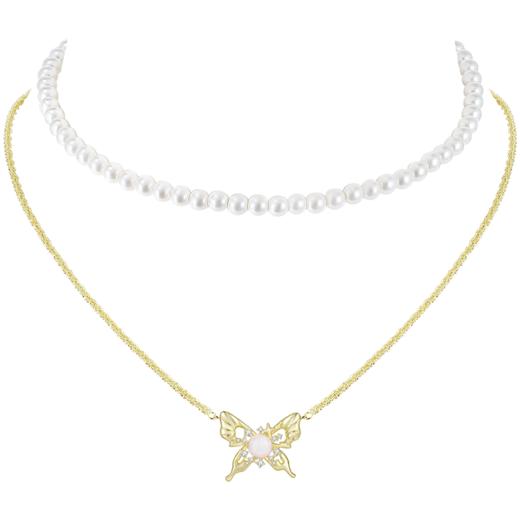 ZEGL设计师幻野系列叠戴蝴蝶人造珍珠项链女夏轻奢小众法式锁骨链 商品图2