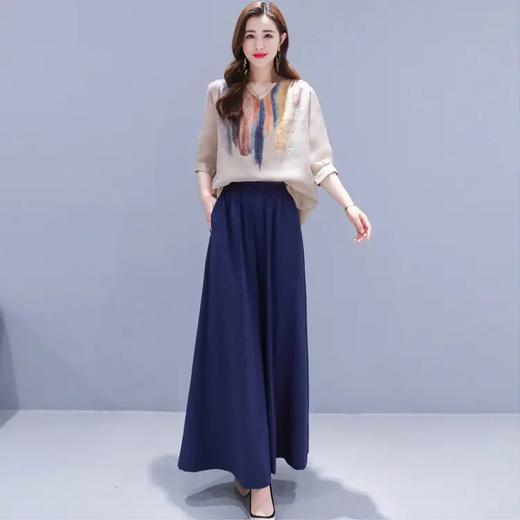 WZ20193夏装新款时尚简约宽松印花棉麻上衣阔腿裤复古套装 商品图2