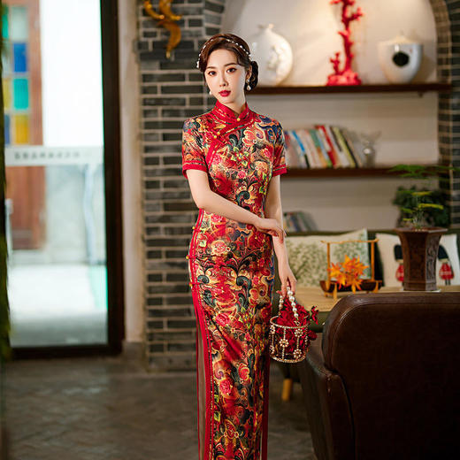 优雅修身，高开衩双层旗袍裙中国风婚礼敬酒服旗袍CX-0649 商品图2