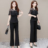 WEYJY22QD050  时尚法式高档两件套装女2022夏新款修身短袖气质优雅蕾丝衫长裤子 商品缩略图0