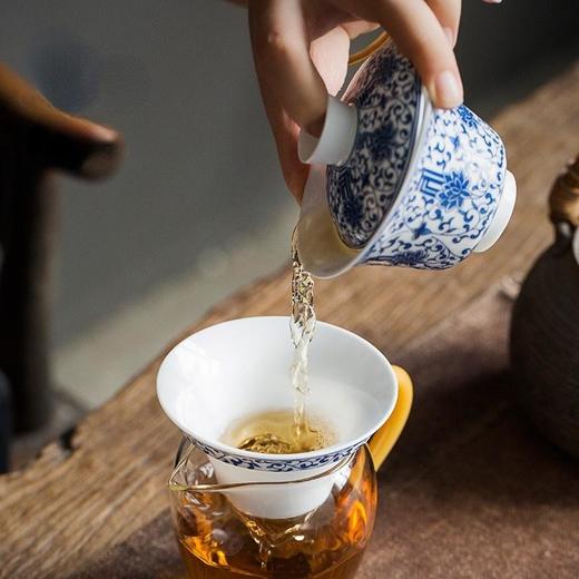 永利汇甜白青花缠枝莲盖碗三才碗手抓碗品茗杯茶漏功夫茶具 商品图2