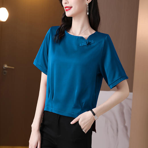 MZ803453  真丝盘扣衬衫夏清仓高档小衫女士大码宽松短袖T恤桑蚕丝打底上衣 商品图2
