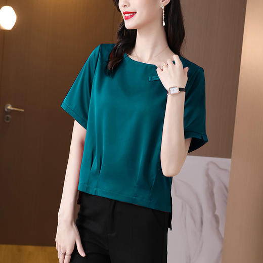 MZ803453  真丝盘扣衬衫夏清仓高档小衫女士大码宽松短袖T恤桑蚕丝打底上衣 商品图3