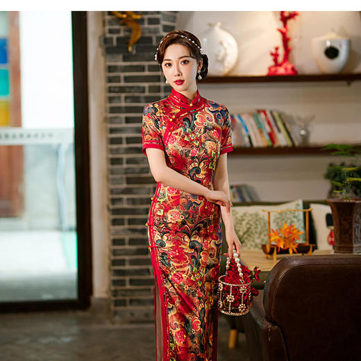 优雅修身，高开衩双层旗袍裙中国风婚礼敬酒服旗袍CX-0649 商品图4