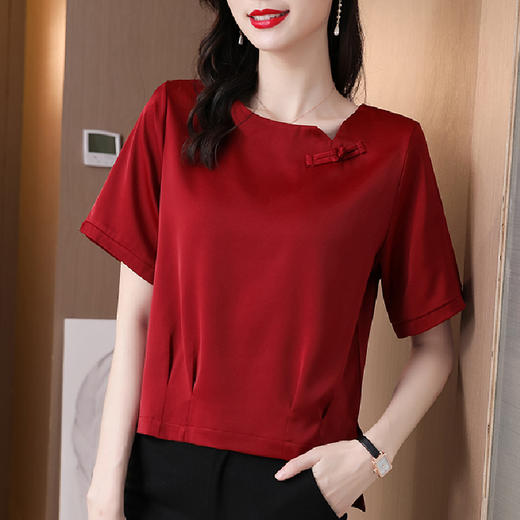 MZ803453  真丝盘扣衬衫夏清仓高档小衫女士大码宽松短袖T恤桑蚕丝打底上衣 商品图4