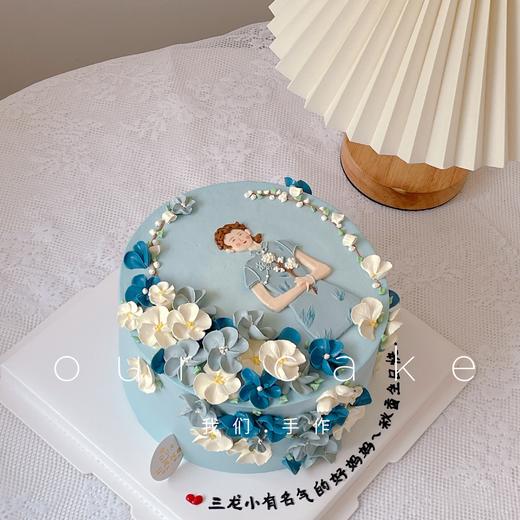 蓝色素雅旗袍手绘蛋糕-低糖处理无添加 商品图2