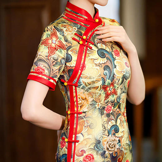 优雅修身，高开衩双层旗袍裙中国风婚礼敬酒服旗袍CX-0649 商品图3