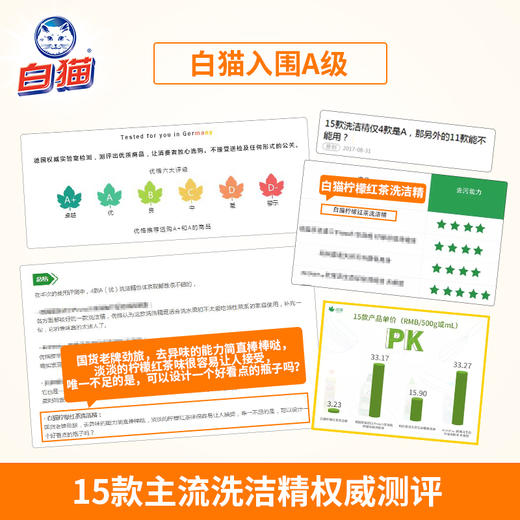 【百】白猫柠檬红茶洗洁精500克小瓶装家庭 商品图3