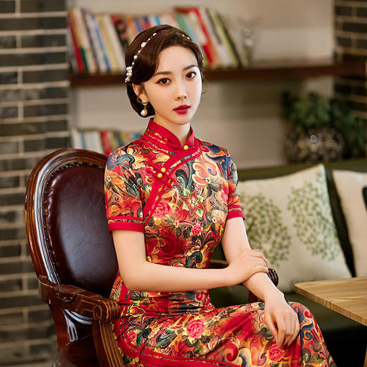 优雅修身，高开衩双层旗袍裙中国风婚礼敬酒服旗袍CX-0649 商品图0