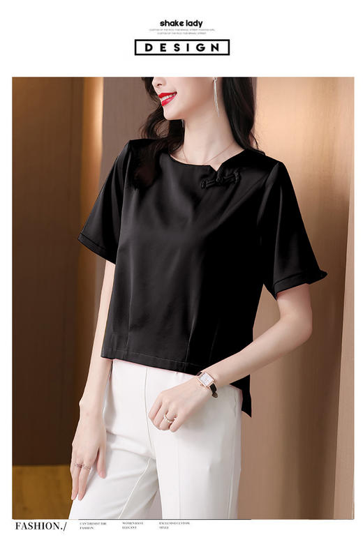 MZ803453  真丝盘扣衬衫夏清仓高档小衫女士大码宽松短袖T恤桑蚕丝打底上衣 商品图10
