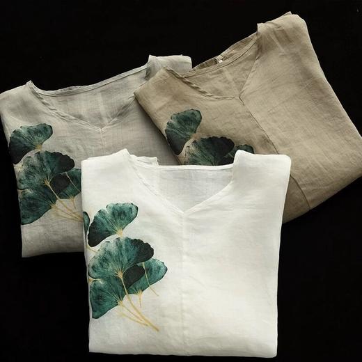 GYH 3578水墨花上衣蝙蝠袖斜摆薄款T恤 商品图2