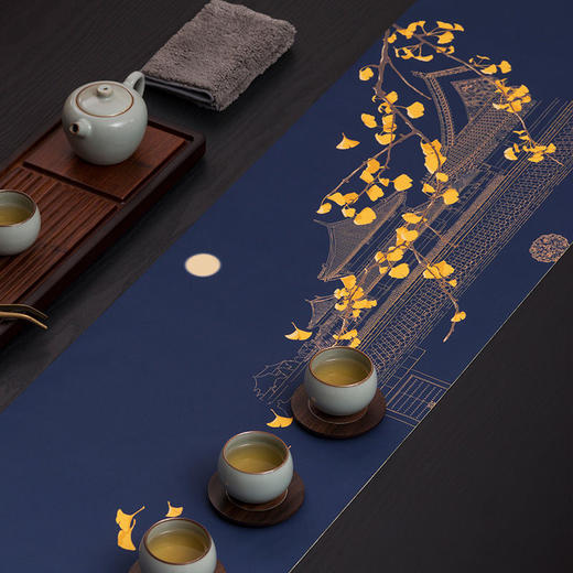 防水茶席宫廷风故宫桌旗中式禅意布艺茶垫茶旗茶桌布茶巾中秋送礼 商品图0