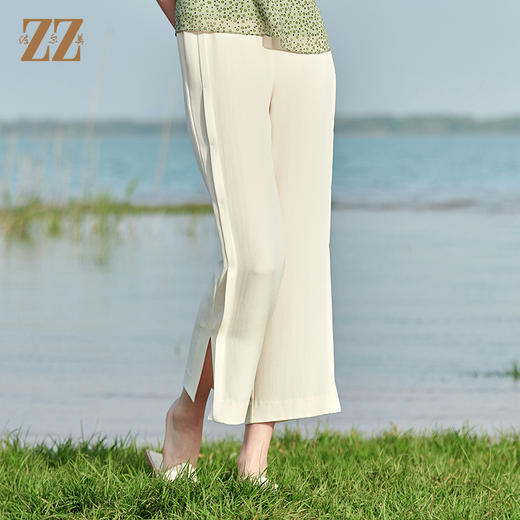 佐尔美2022夏季新款气质桑蚕丝长裤休闲显瘦长裤女E22KS07 商品图2