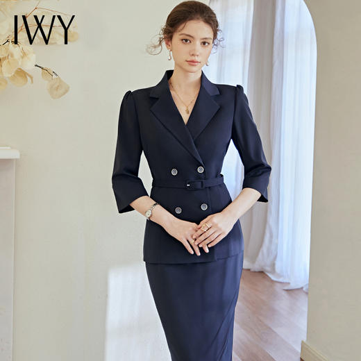 IWY/时尚商务职业套装女藏青色七分袖收腰西装裙干练气质工作服22CS93 商品图4