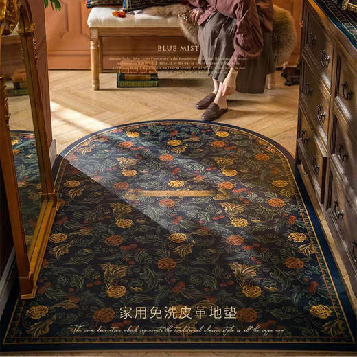 【PVC免洗地垫 一擦即净】文艺莫奈花园门口卧室客厅复古皮革防滑PVC厨房地垫脚垫地毯 商品图0