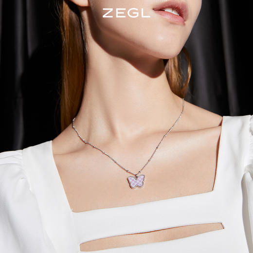 ZEGL棋盘格蝴蝶项链女小众设计感锁骨链毛衣链配饰品 商品图1