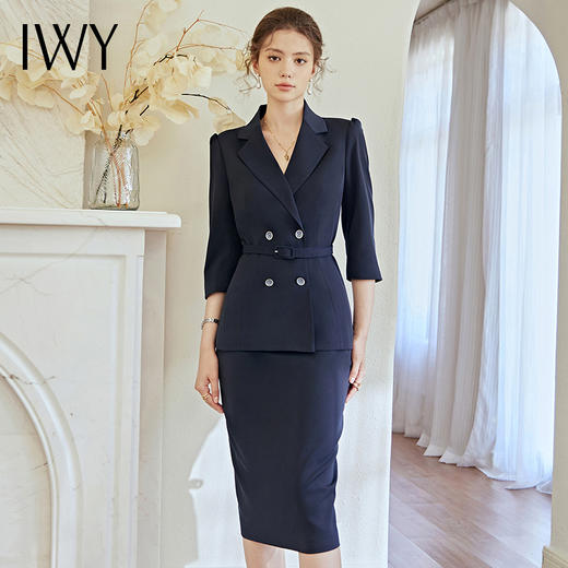 IWY/时尚商务职业套装女藏青色七分袖收腰西装裙干练气质工作服22CS93 商品图2