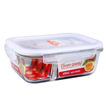 乐扣乐扣 耐热玻璃保鲜盒微波炉饭盒密封便当盒餐盒冰箱收纳盒600ml二分隔 商品图4