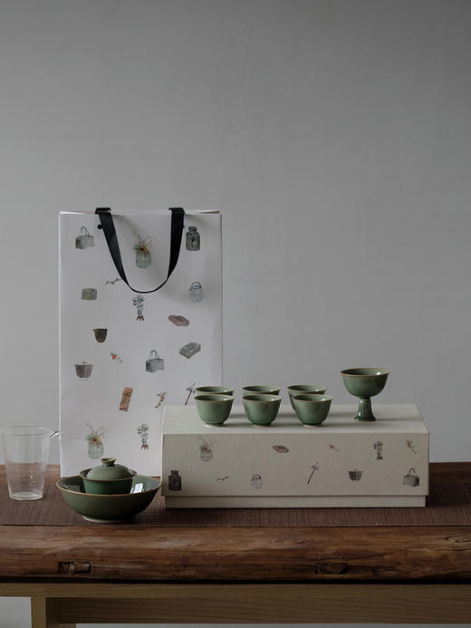 永利汇越窑复古茶具套装办公家用礼盒送人青瓷 商品图0