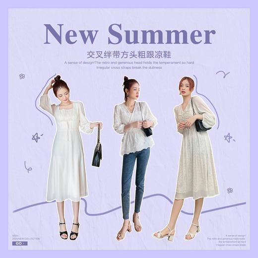 【ZHR】2022年夏季新款时装粗跟凉鞋女士一字带外穿中跟黑色高跟鞋子 商品图5