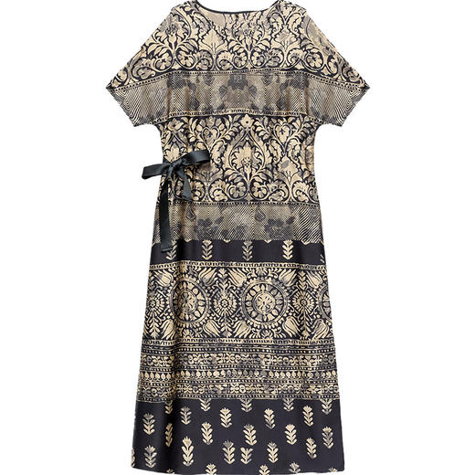 YWE-XCH255夏季新款修身气质中长款贵夫人短袖印花连衣裙女 商品图4