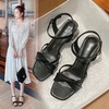 【ZHR】2022年夏季新款时装粗跟凉鞋女士一字带外穿中跟黑色高跟鞋子 商品缩略图2