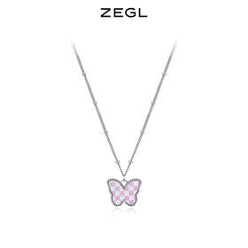 ZEGL棋盘格蝴蝶项链女小众设计感锁骨链毛衣链配饰品