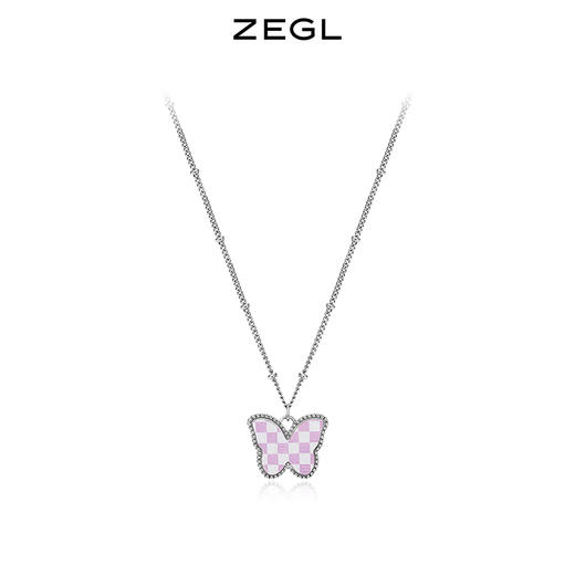 ZEGL棋盘格蝴蝶项链女小众设计感锁骨链毛衣链配饰品 商品图0