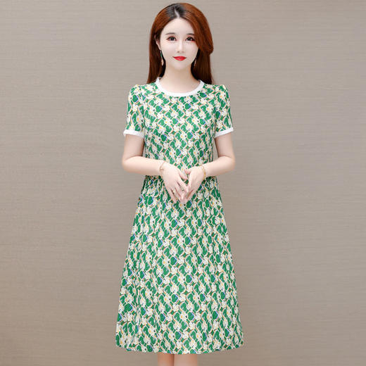 YWE HG22A108气质印花连衣裙修身时尚短袖时尚 商品图1