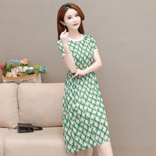 YWE HG22A108气质印花连衣裙修身时尚短袖时尚 商品图2