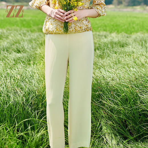 佐尔美2022夏季新款气质桑蚕丝长裤休闲显瘦长裤女E22KS07 商品图3
